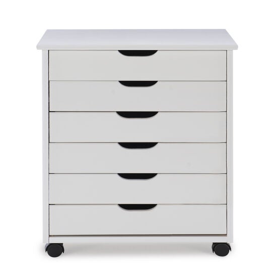 Cary Six Drawer Wide Roll Cart White Wash, , alternate image number null