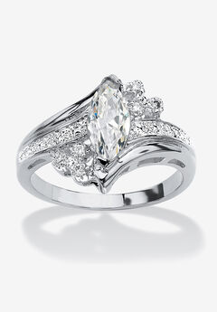 Silver Tone Marquise Cut Engagement Ring Cubic Zirconia