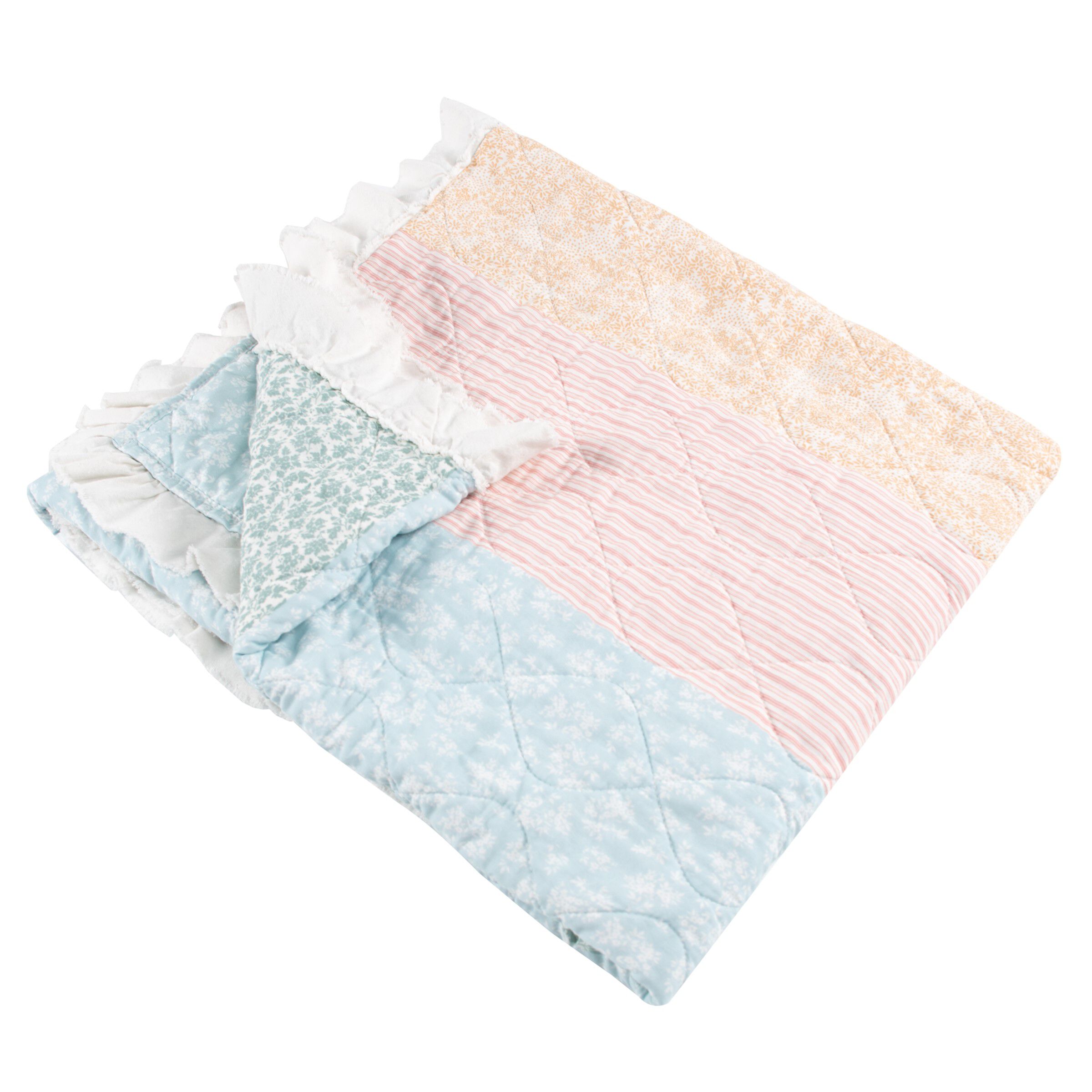Tessie Ruffled Shabby Chic Quilted Throw Blanket, PASTEL, alternate image number 3