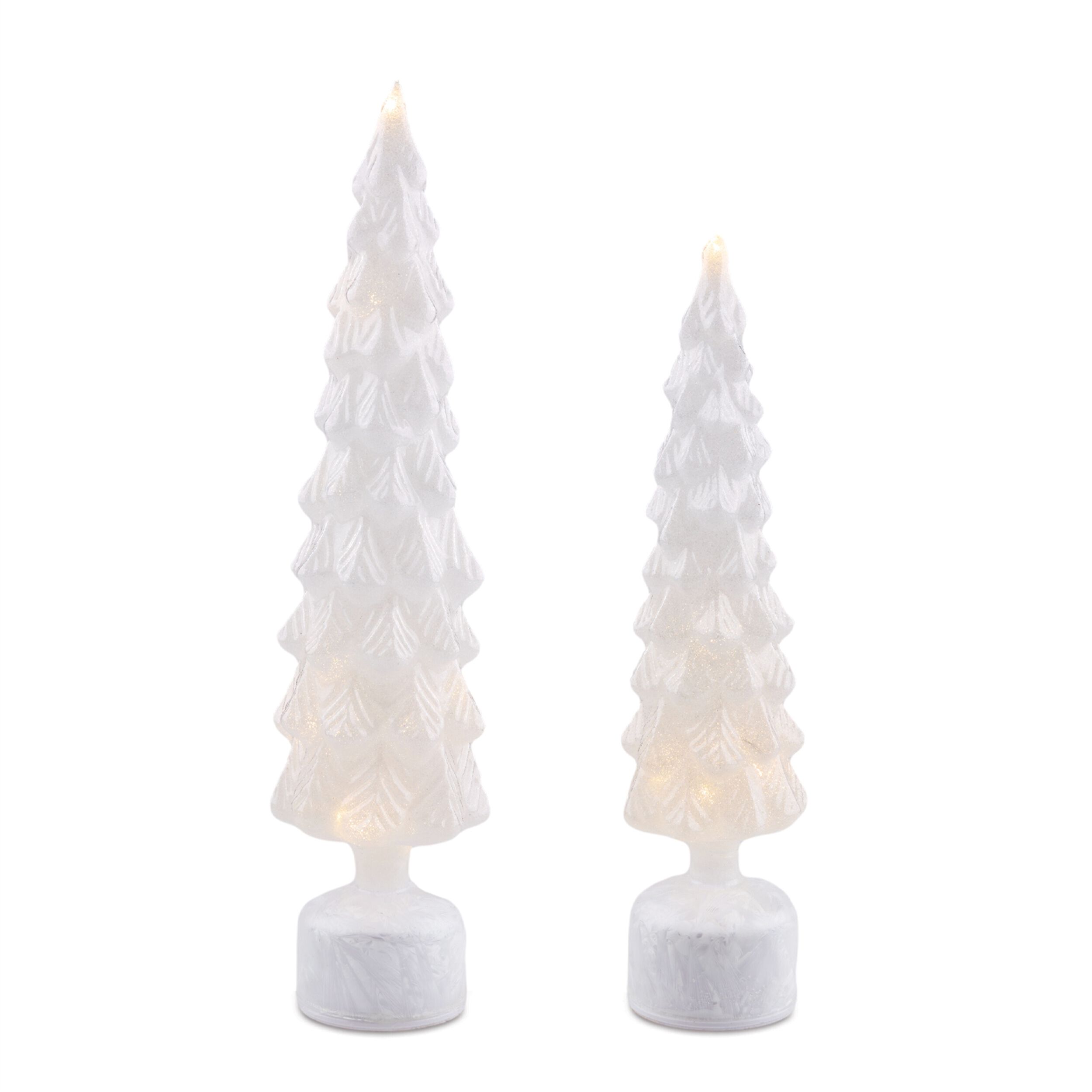 Rotating LED Glass Christmas Tree (Set of 2), WHITE, alternate image number 1
