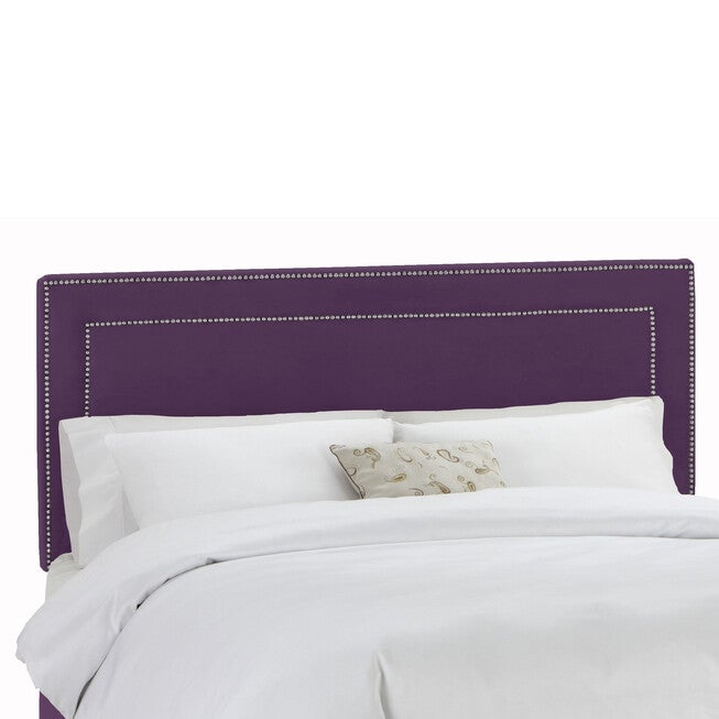 Velvet with Brass Nailhead Trim Full Headboard, AUBERGINE, hi-res image number 0