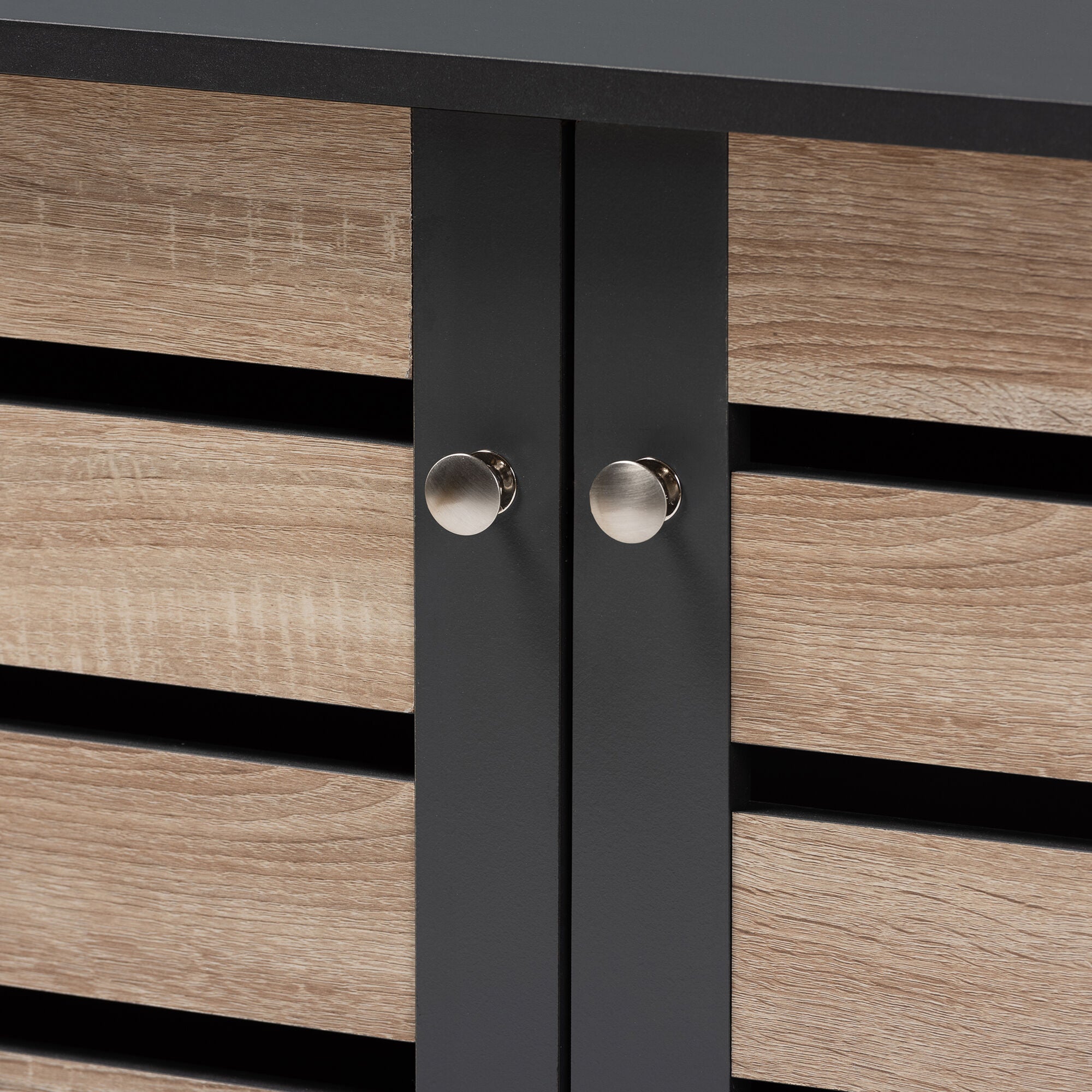 Gisela Modern and Contemporary Two-Tone Oak and Dark Gray 2-Door Shoe Storage Cabinet, OAK, alternate image number 6