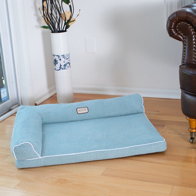 Bolstered Pet Bed Cushion With Poly Fill Cushion, Medium SoothIng Blue, BLUE, hi-res image number 0