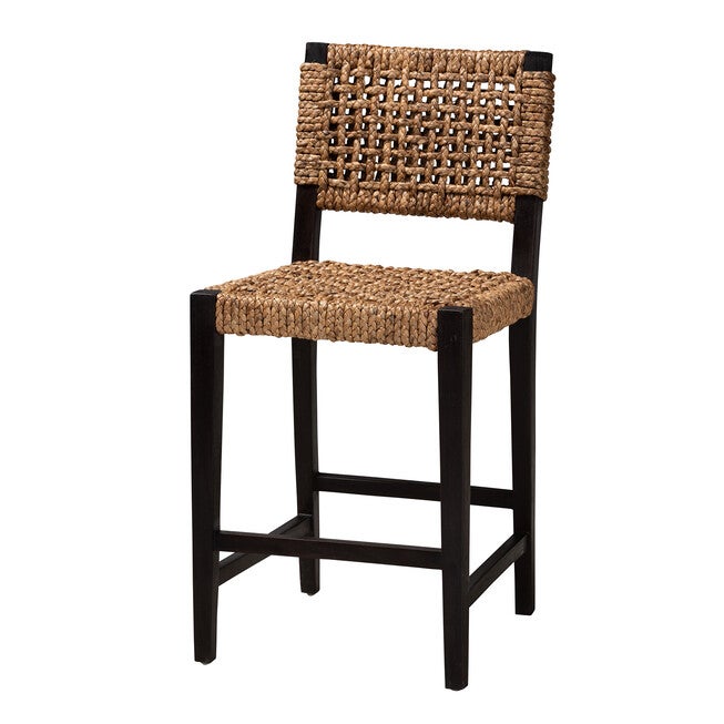 Alise Modern Bohemian Dark Brown Mahogany Wood and Seagrass Counter Stool, BROWN, alternate image number 2