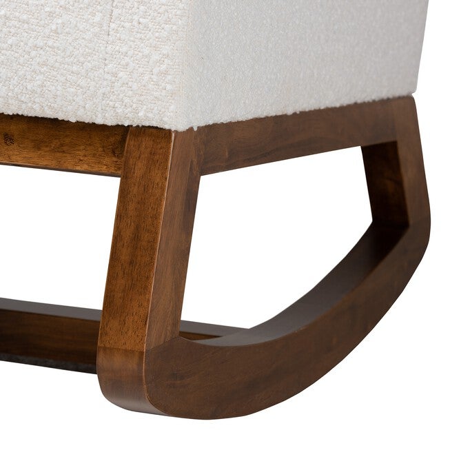 Yashiya Mid-Century Modern Off-White Boucle Upholstered And Walnut Brown Finished Wood Rocking Chair, , alternate image number null