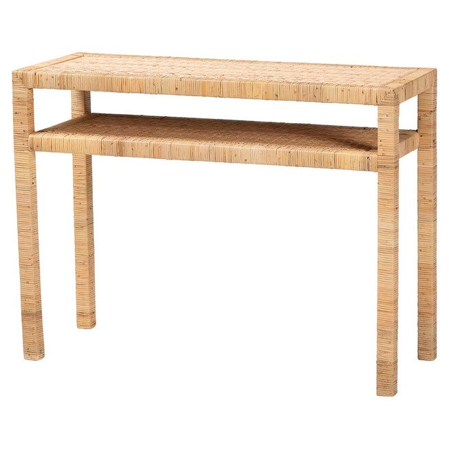 Kalimantan Bohemian Light Honey Rattan And Acacia Wood Console Table, LIGHT HONEY, hi-res image number null
