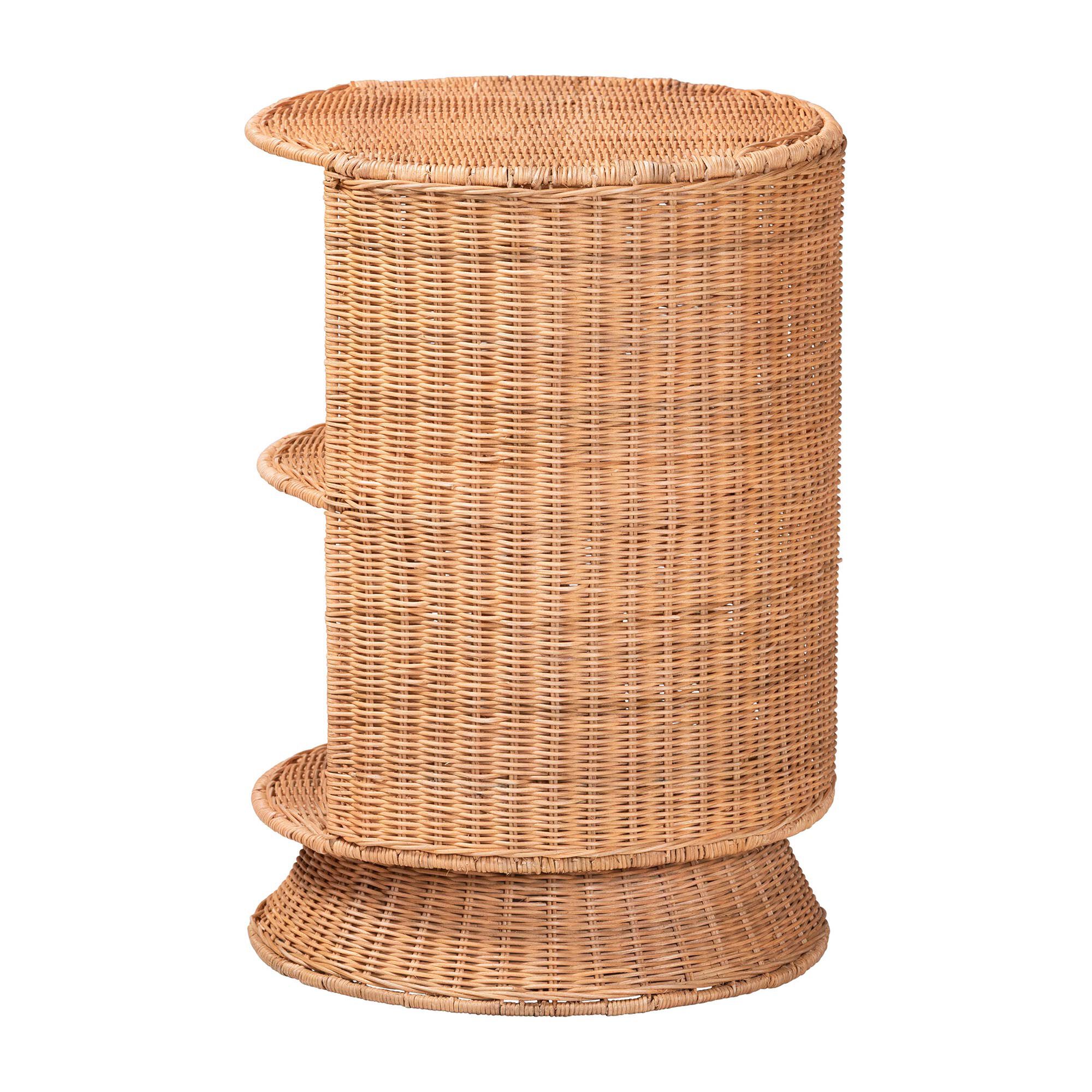 Dorielle Natural Rattan End Table with Two Shelves, HONEY, alternate image number 3