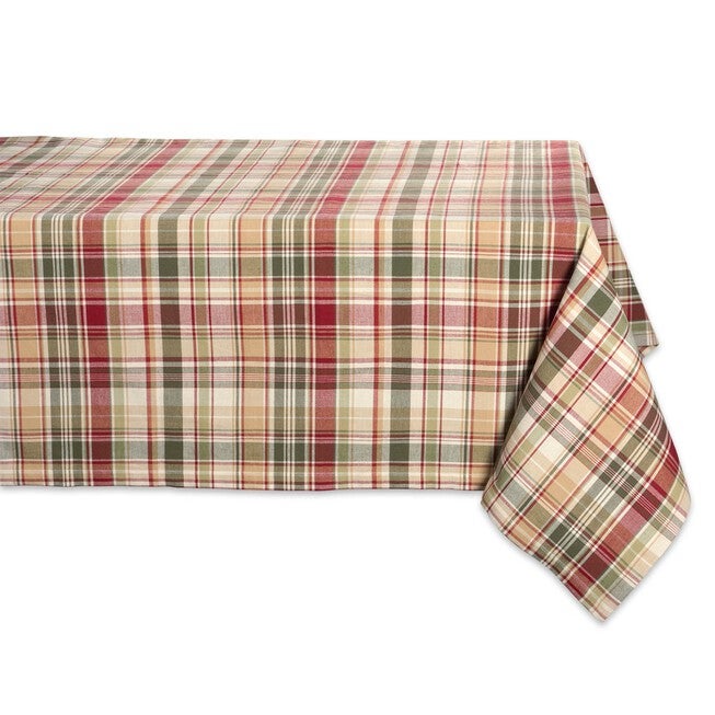 Give Thanks Plaid Tablecloth 52x52, TAN, hi-res image number 0
