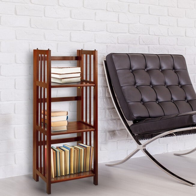 3-Shelf Folding Bookcase 14 inches Wide-Walnut, , alternate image number null