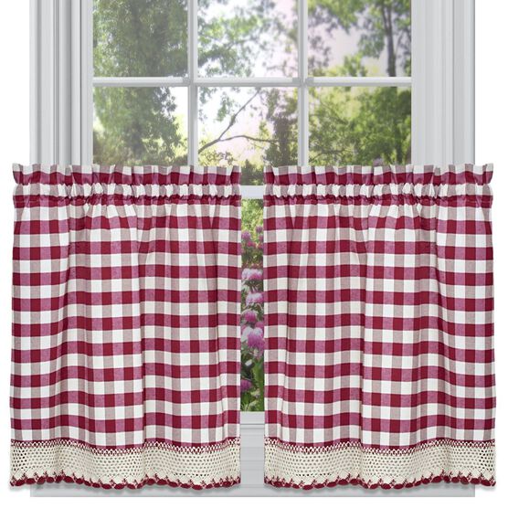 Buffalo Check Window Curtain Tier Pair, BURGUNDY, hi-res image number null