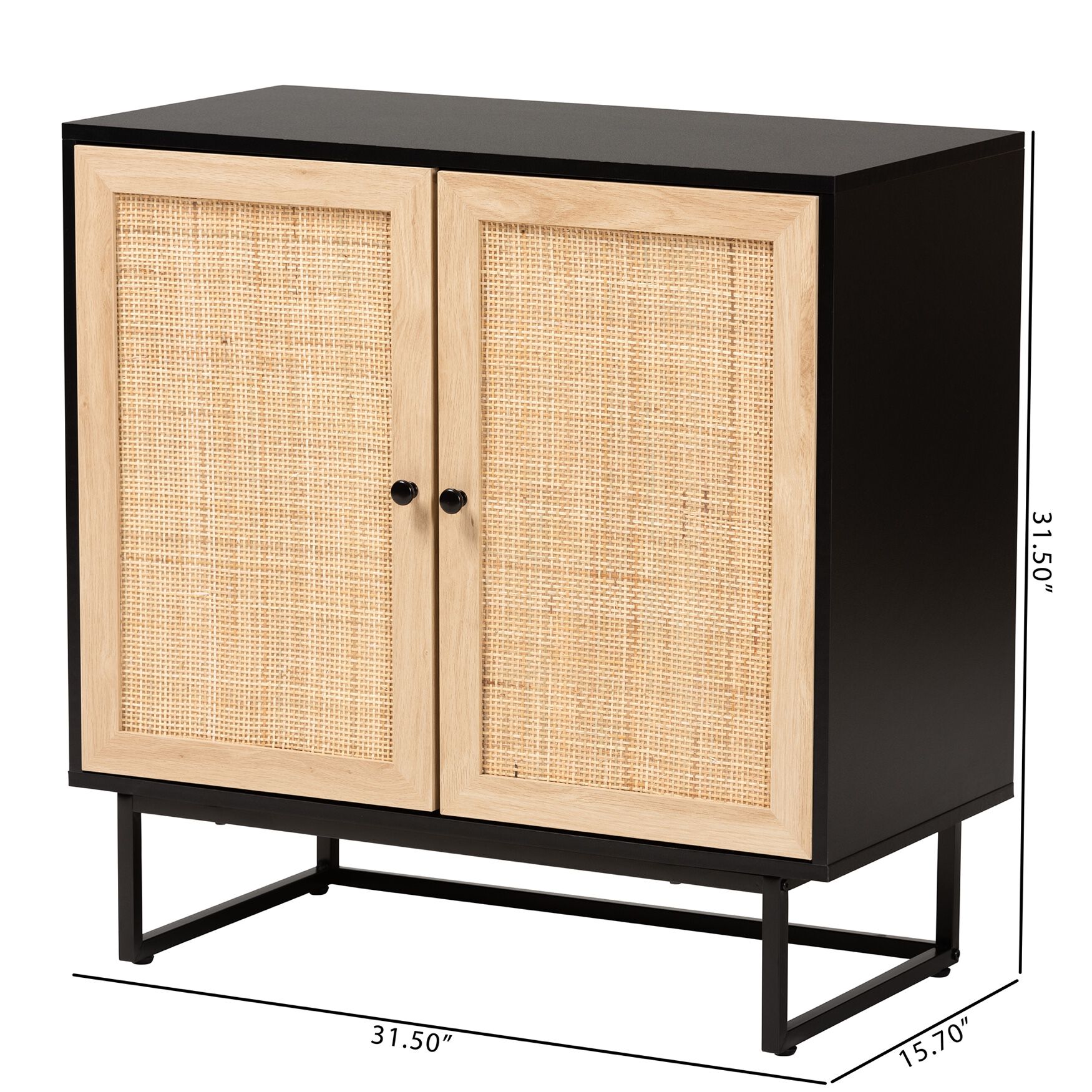 Declan Mid-Century Modern Espresso Brown Finished Wood And Natural Rattan 2-Door Storage Cabinet, , alternate image number 9
