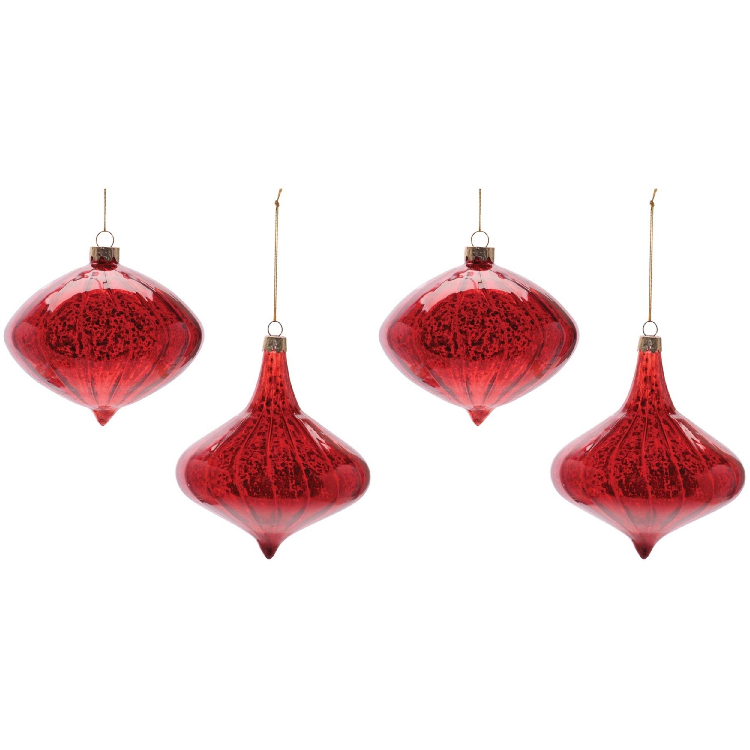Ribbed Mercury Glass Onion and Finial Ornament (Set of 4), RED, alternate image number 4