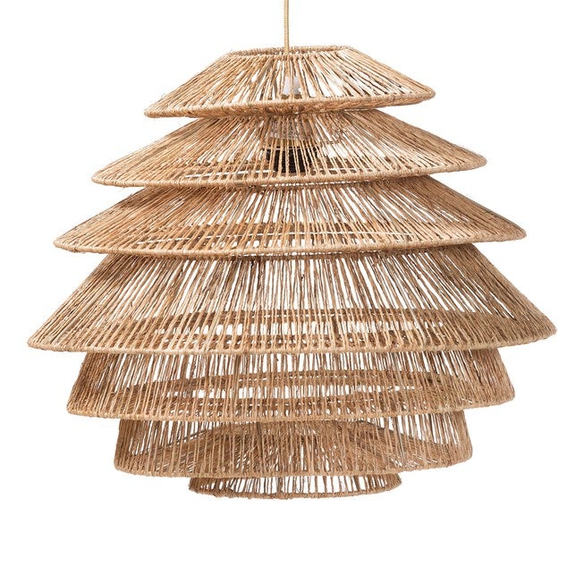Kaede Handwoven Jute Pendant Lampshade - Coastal Boho Ceiling Light Cover with Tiered Design, BROWN, alternate image number null