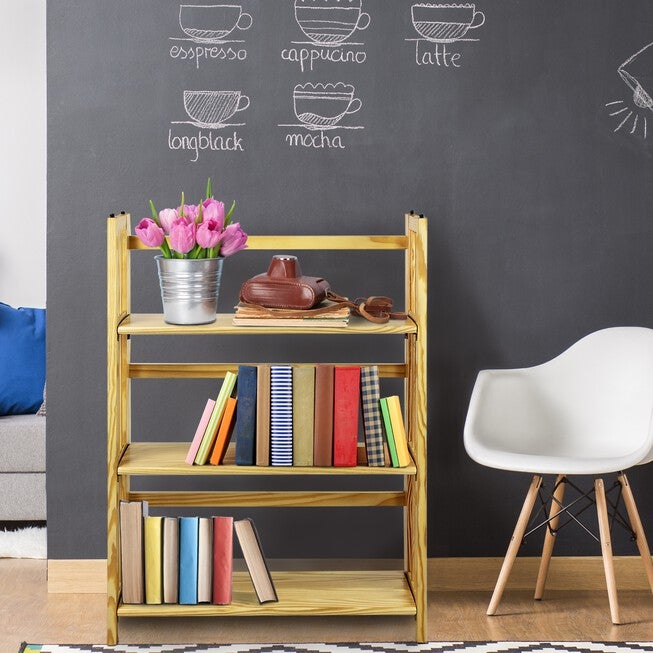 3-Shelf Folding Stackable Bookcase 27.5 inches Wide-Natural, , alternate image number 8