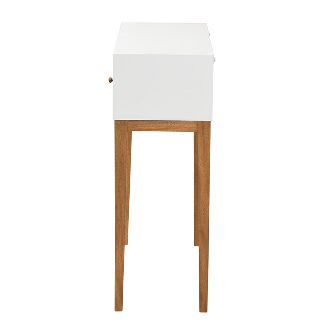 Odile Mid-Century Modern Two-Tone Natural Brown And White Bayur Wood 1-Drawer Console Table, , alternate image number null