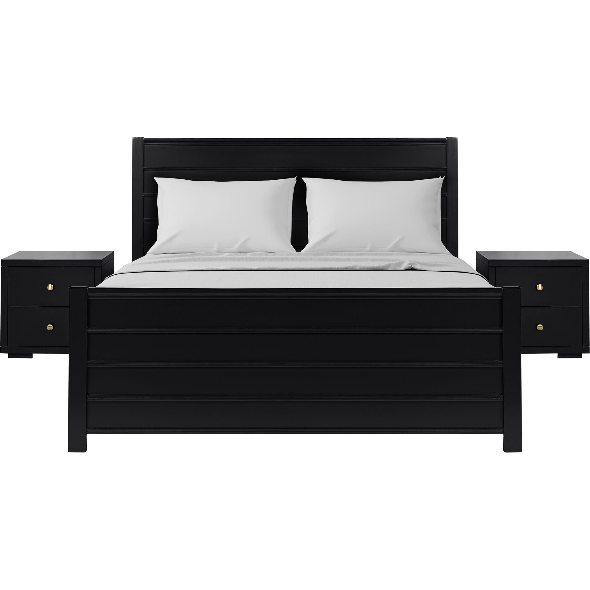 Caroline Wooden Platform Bed in Cherry, King with 2 Nightstands, BLACK, hi-res image number 0