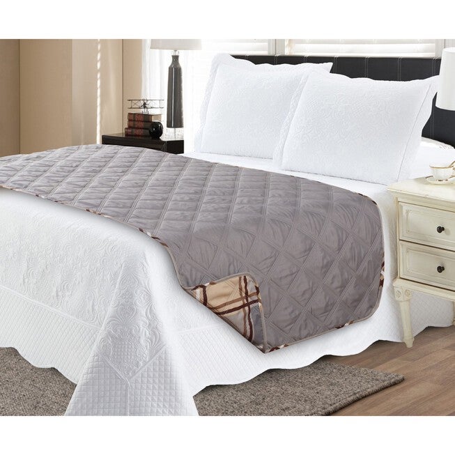 Plaid Reversible Quilted Bed Runner Protector, , on-hover image number null