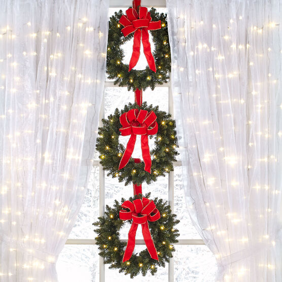 Set Of 3 Cordless Pre-Lit Mini Christmas Wreaths, , on-hover image number null