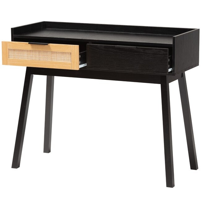 Kalani Mid-Century Modern Two-Tone Espresso Brown And Natural Brown Finished Wood 2-Drawer Console Table, , on-hover image number 1