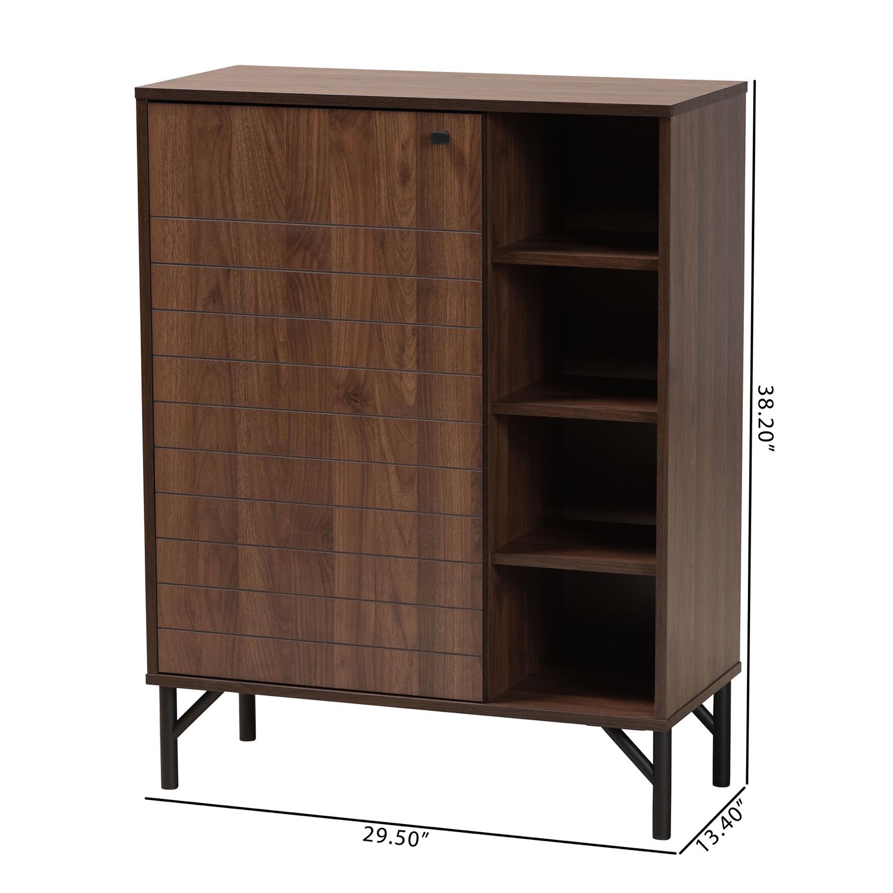 Josette Mid-Century Modern Transitional Walnut Brown Finished Wood 1-Door Shoe Cabinet, , alternate image number 10