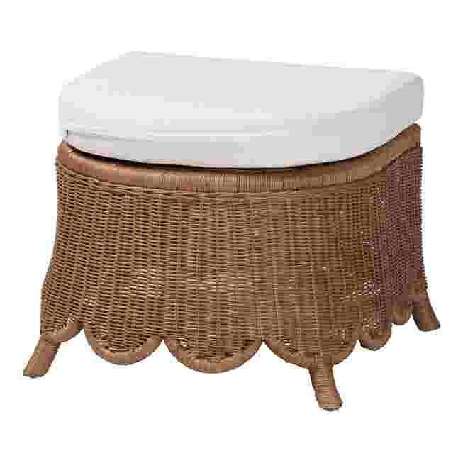 Natural rattan footstool with white cushion
