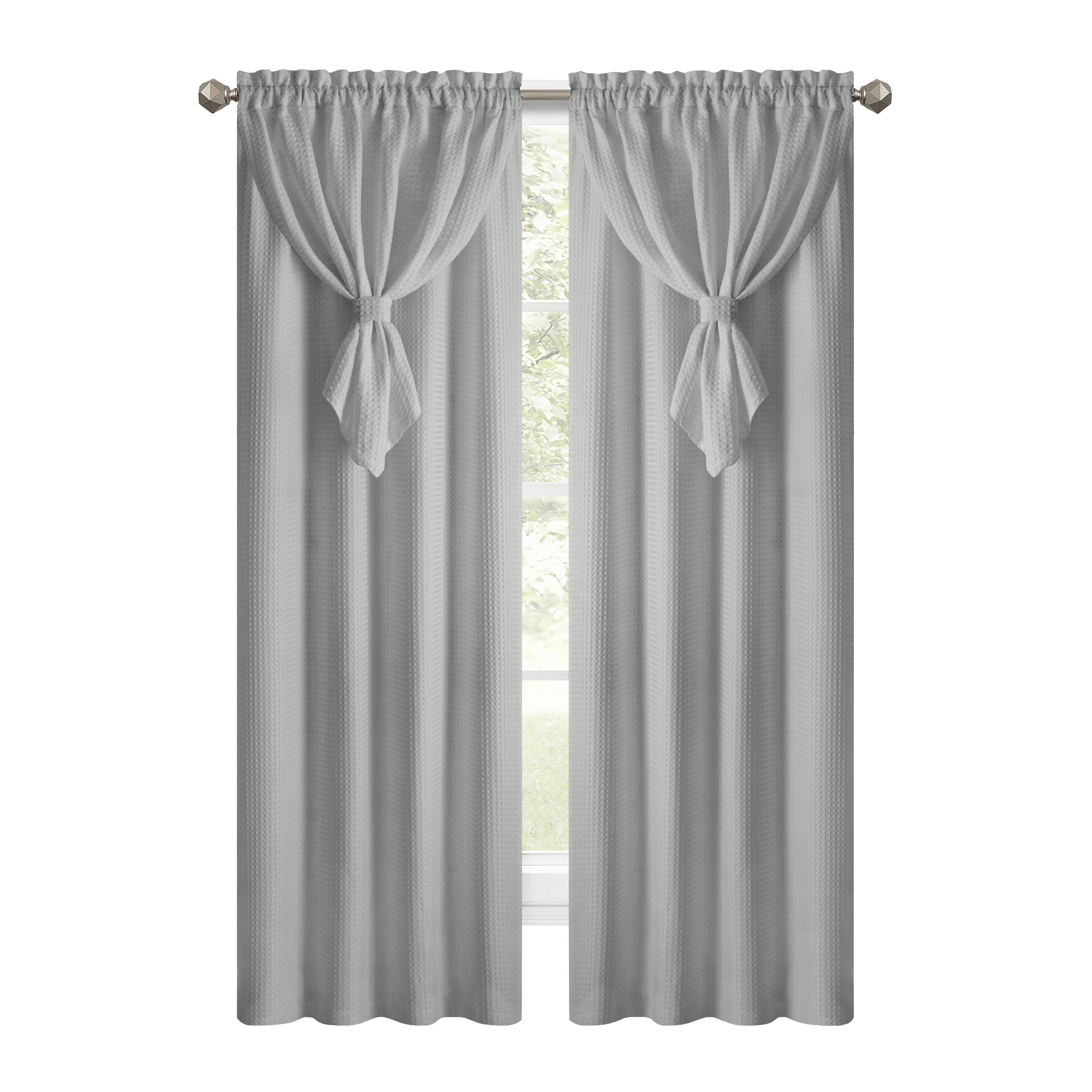 Allegra Waffle Texture Window Curtain Panel with Attached Valance, GREY, alternate image number 1