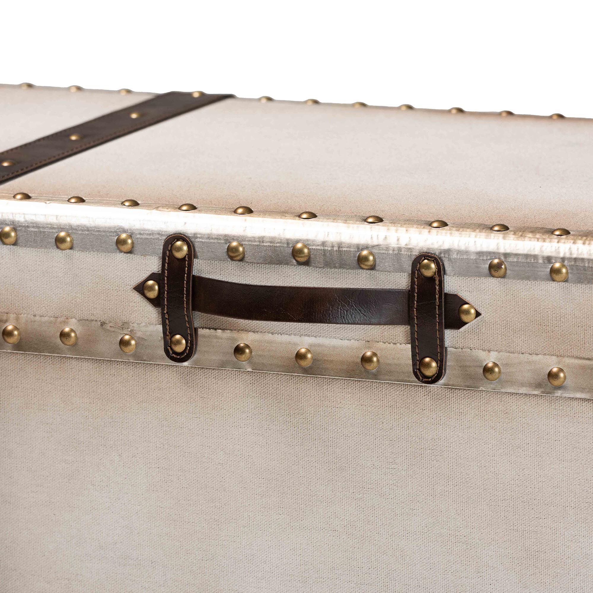 Nevio Vintage Weathered White Canvas Storage Trunk, BEIGE, alternate image number 6