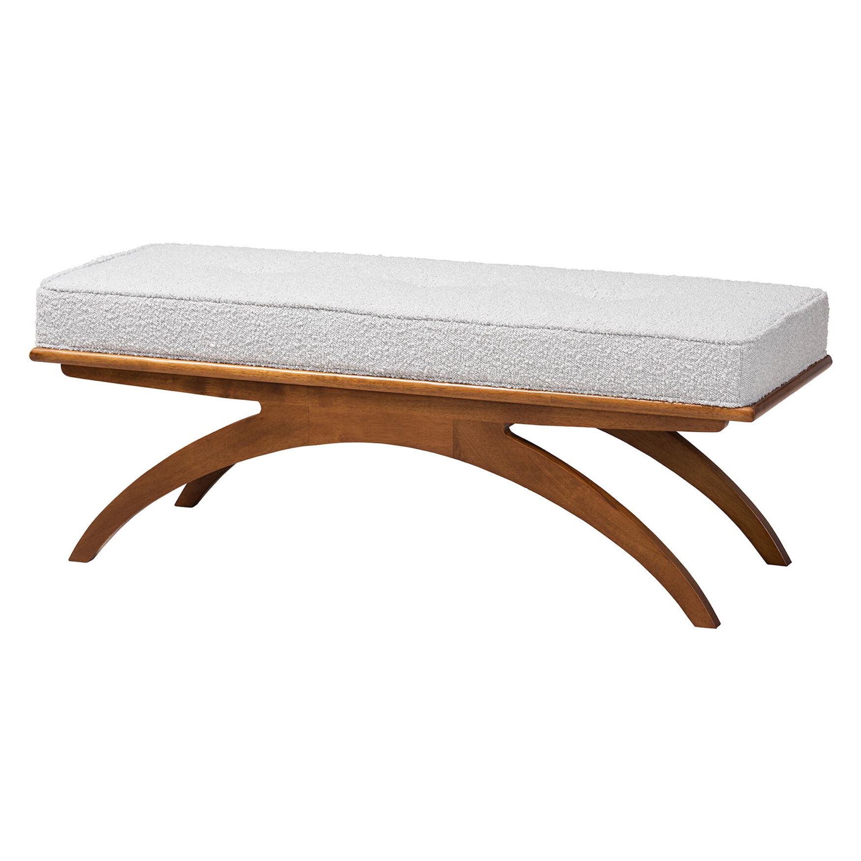 Orella Japandi Cream Boucle Fabric And Walnut Brown Finished Wood Bench, GREY WALNUT BROWN, hi-res image number 0