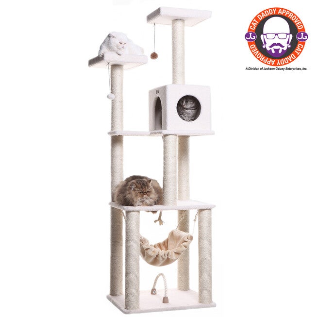 Classic 73 inches Real Wood Cat Tree Four Levels With Swing, Hammock, Condo, Perch, IVORY, hi-res image number 0