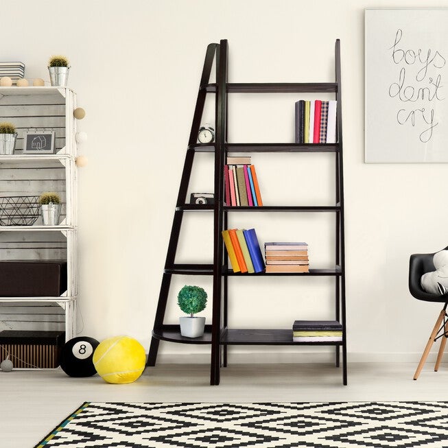5-Shelf Corner Ladder Bookcase-Espresso, , alternate image number 15