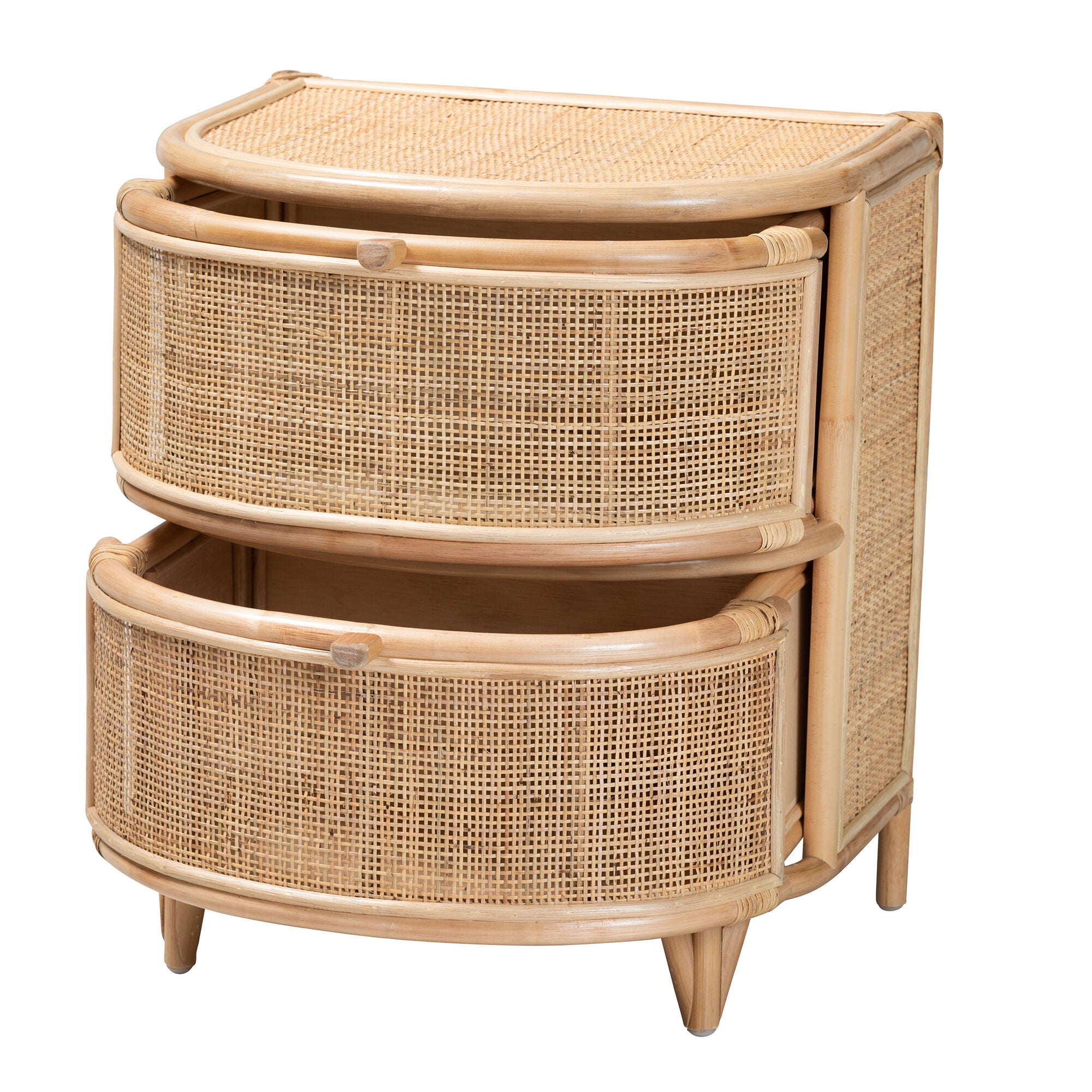 Oleta Modern Bohemian Natural Brown Rattan 2-Drawer Nightstand, NATURAL BROWN, alternate image number 3