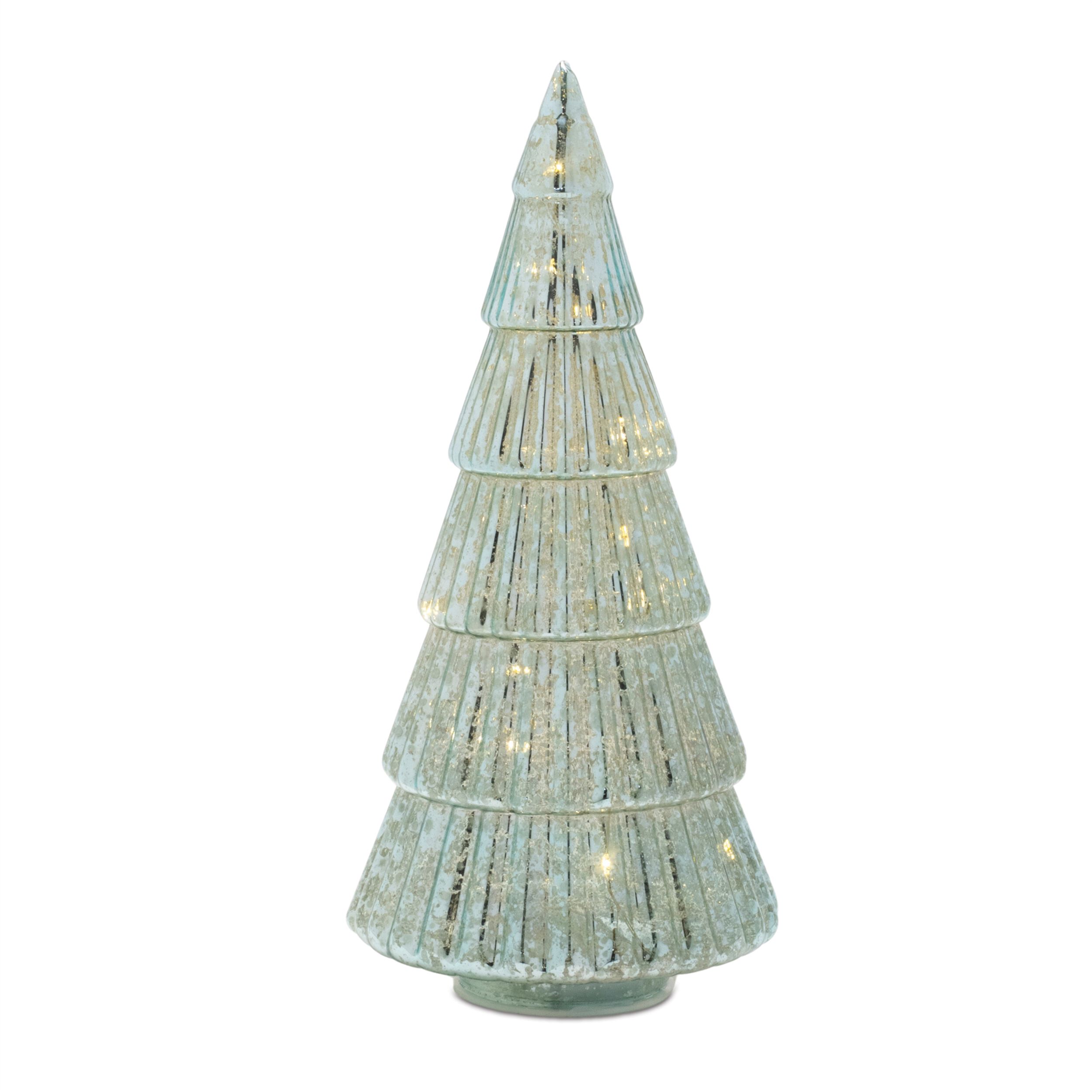 LED Green Mercury Glass Tree (Set of 3), GREEN, alternate image number 2