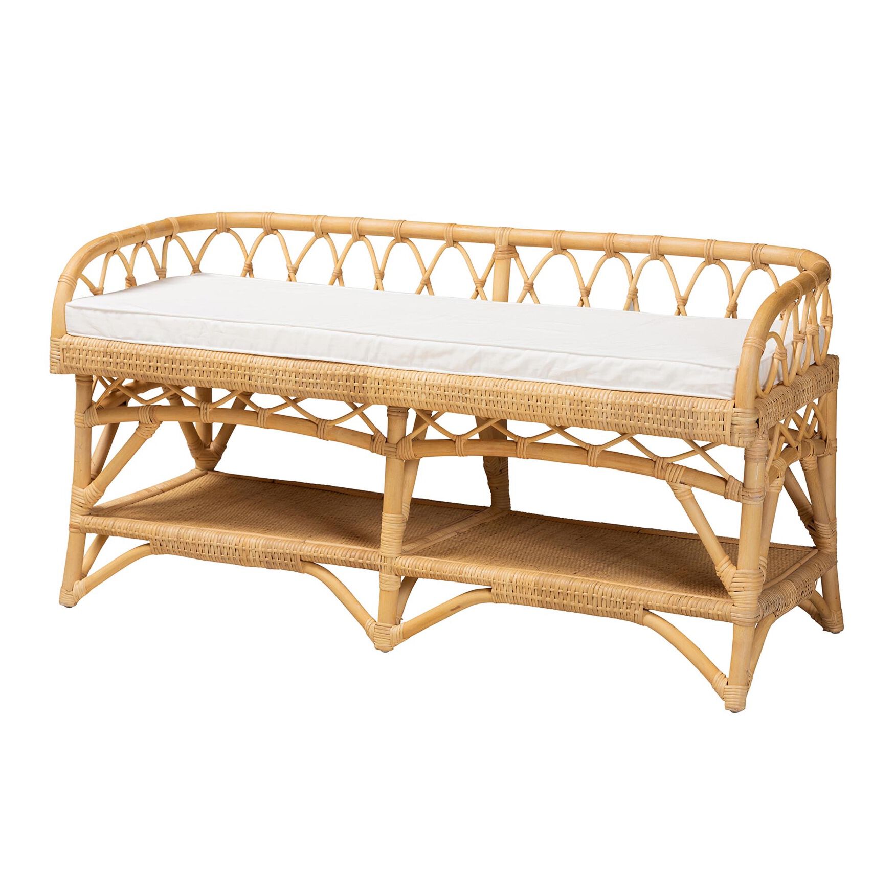Natural Rattan Bench with Open Shelf, 4493488 | Catherines