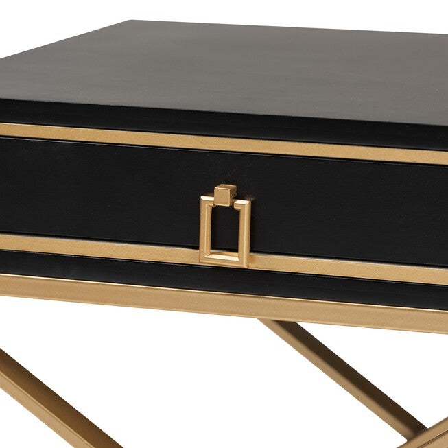 Lilibet Modern Glam And Luxe Black Finished Wood And Gold Metal 1-Drawer End Table, , alternate image number 12