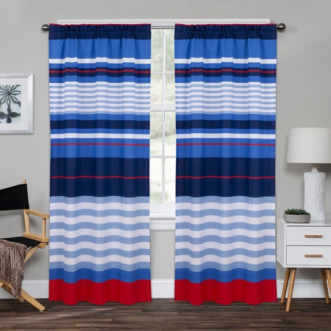 Harbor Stripe Window Panel Pair, BLUE RED WHITE, hi-res image number 0