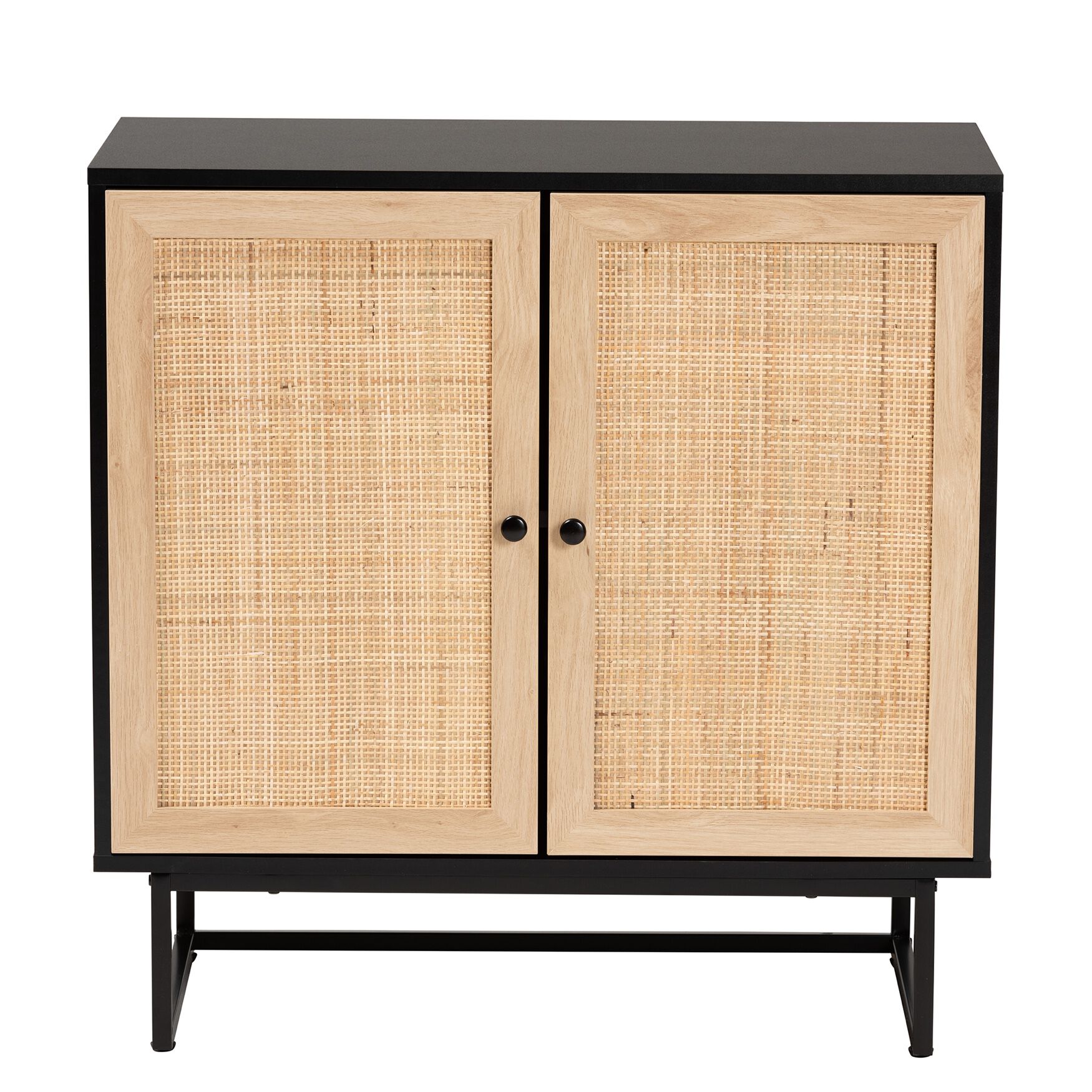 Declan Mid-Century Modern Espresso Brown Finished Wood And Natural Rattan 2-Door Storage Cabinet, , alternate image number 2