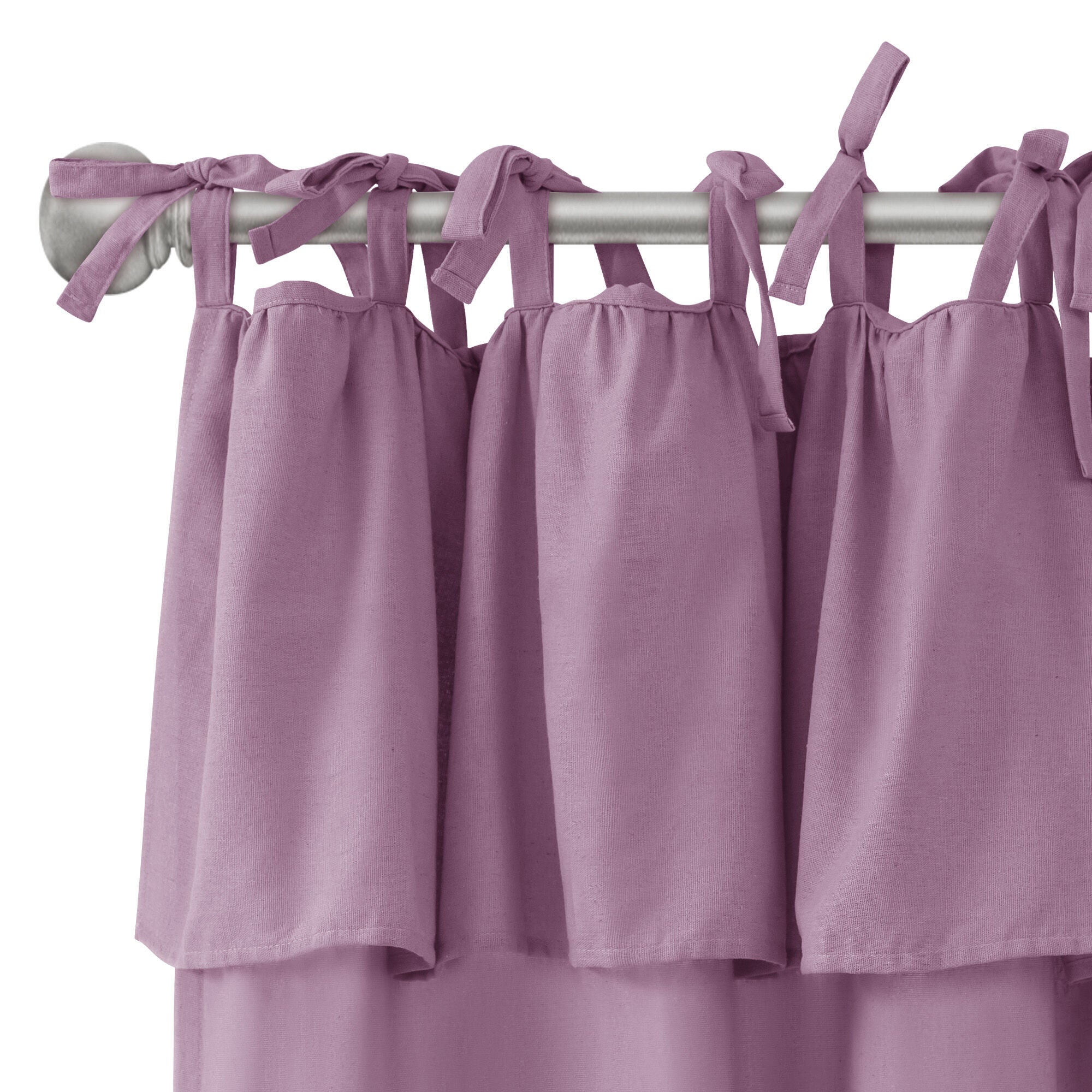 Recycled Cotton Blend Ruffle Tie Top Curtain Pair, BLEACHED MAUVE, alternate image number 5