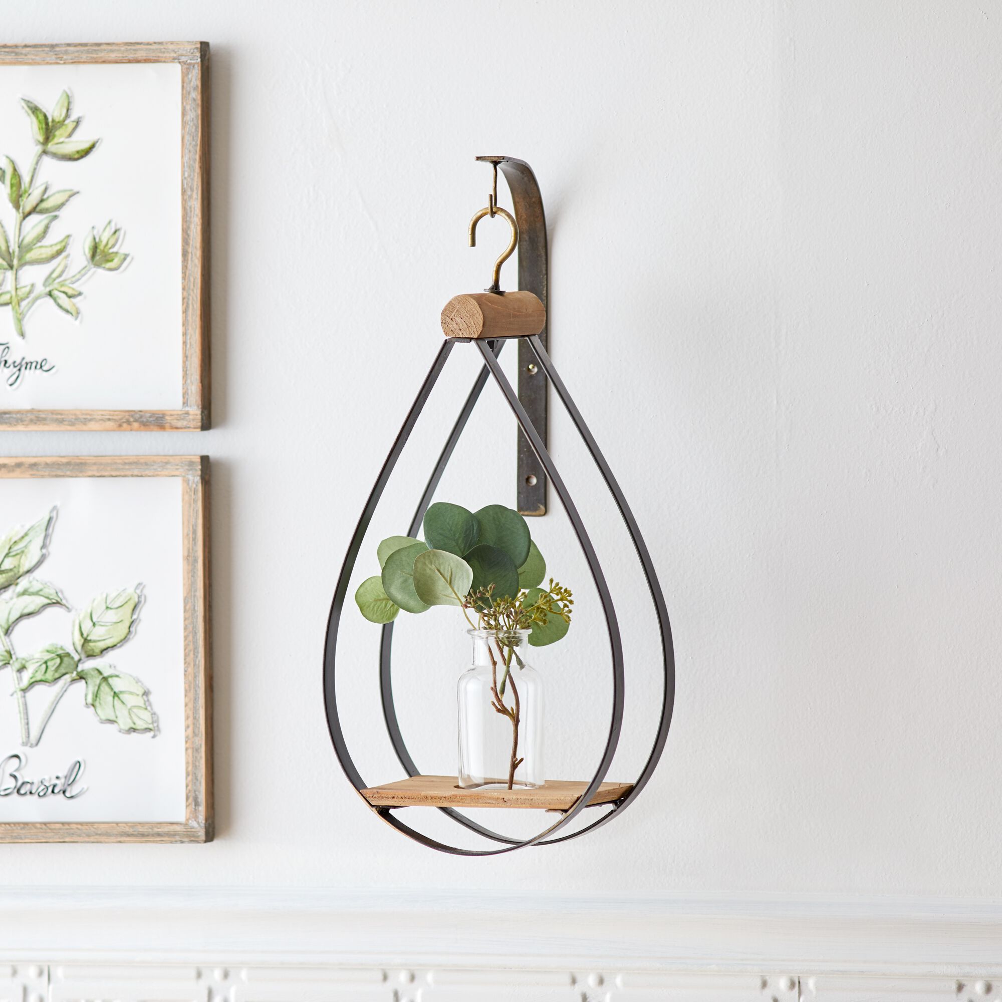 Hanging Bottle Vase in Teardrop Frame Set of 2, NATURAL BLACK, alternate image number 1