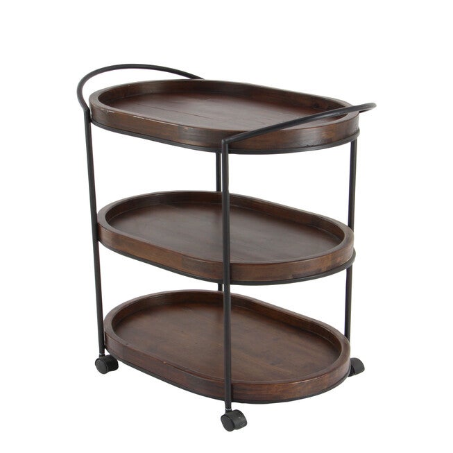 Brown Pine and Metal Traditional Bar Cart, 30x25x16, , alternate image number 3