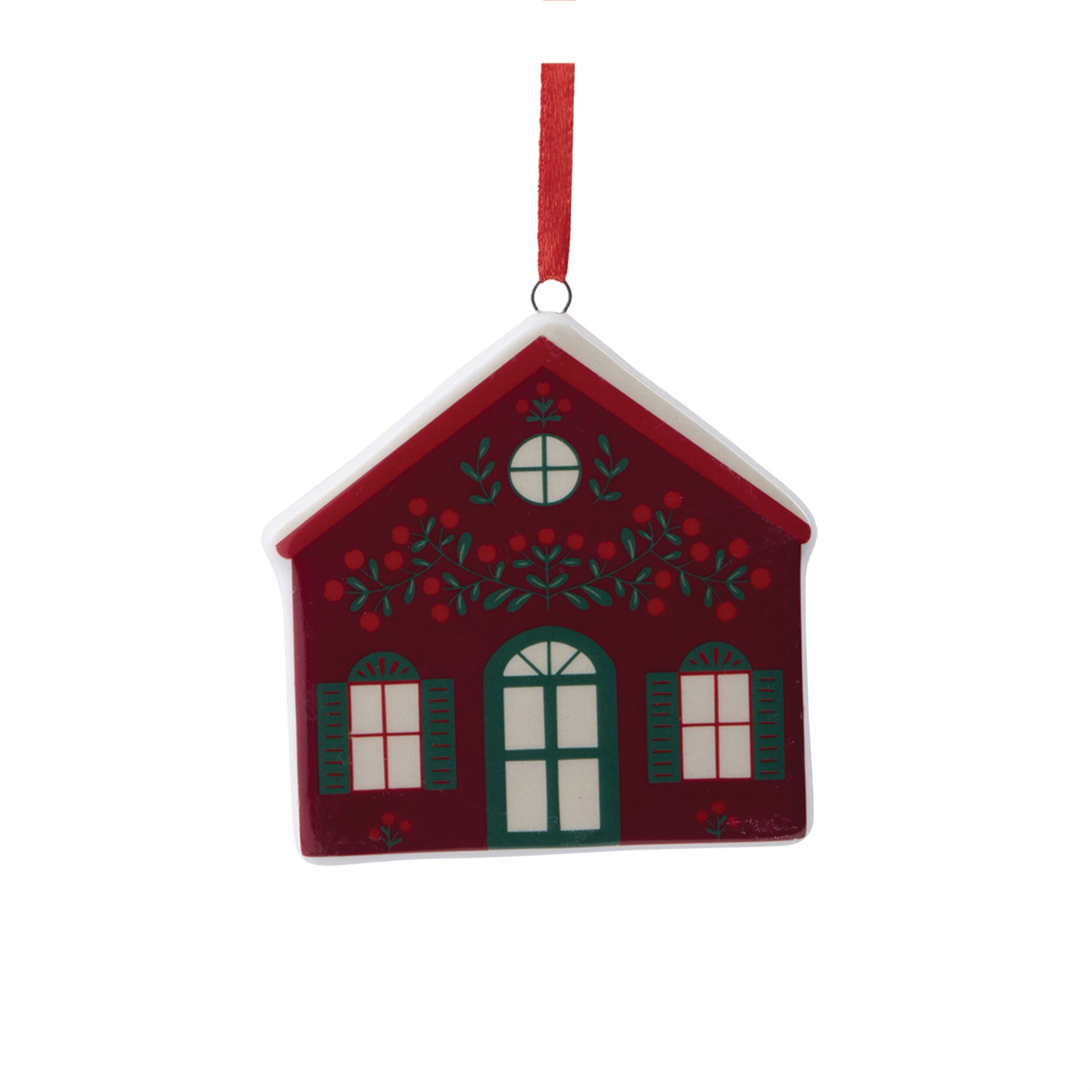 Ceramic House Ornament Assortment  (Set of 9), GREEN CREAM RED, alternate image number 4