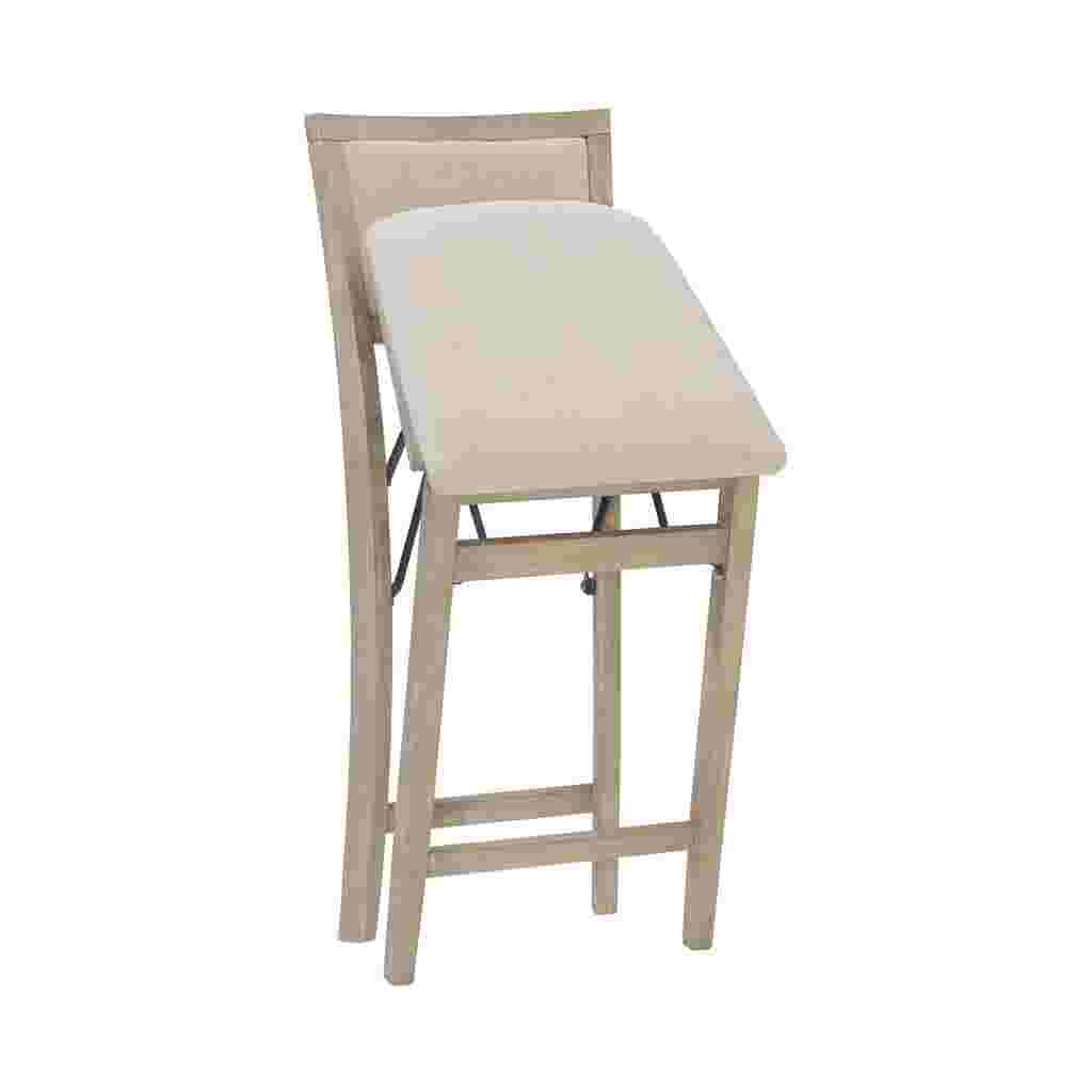 Grey wash folding counter stool in a partially folded position