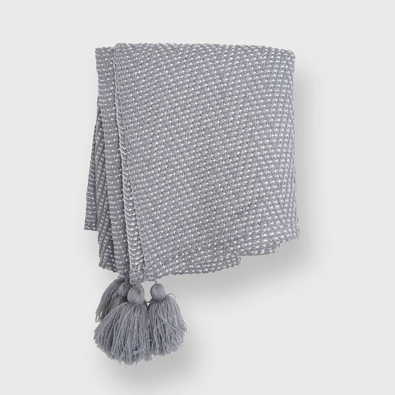 Herringbone Tassel Throw, GRAY, hi-res image number null