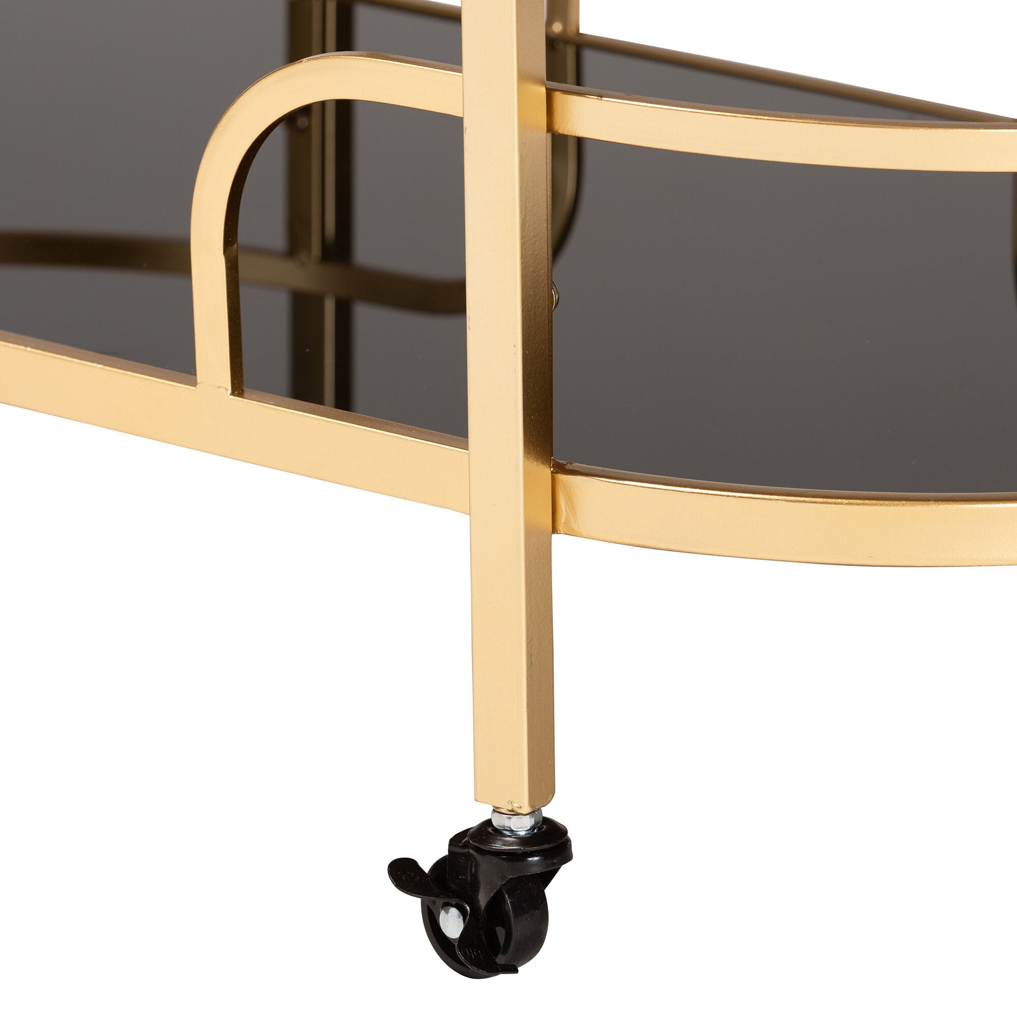 Leighton Contemporary Glam and Luxe Gold Metal and Tempered Glass 2-Tier Wine Cart, GOLD, alternate image number 5