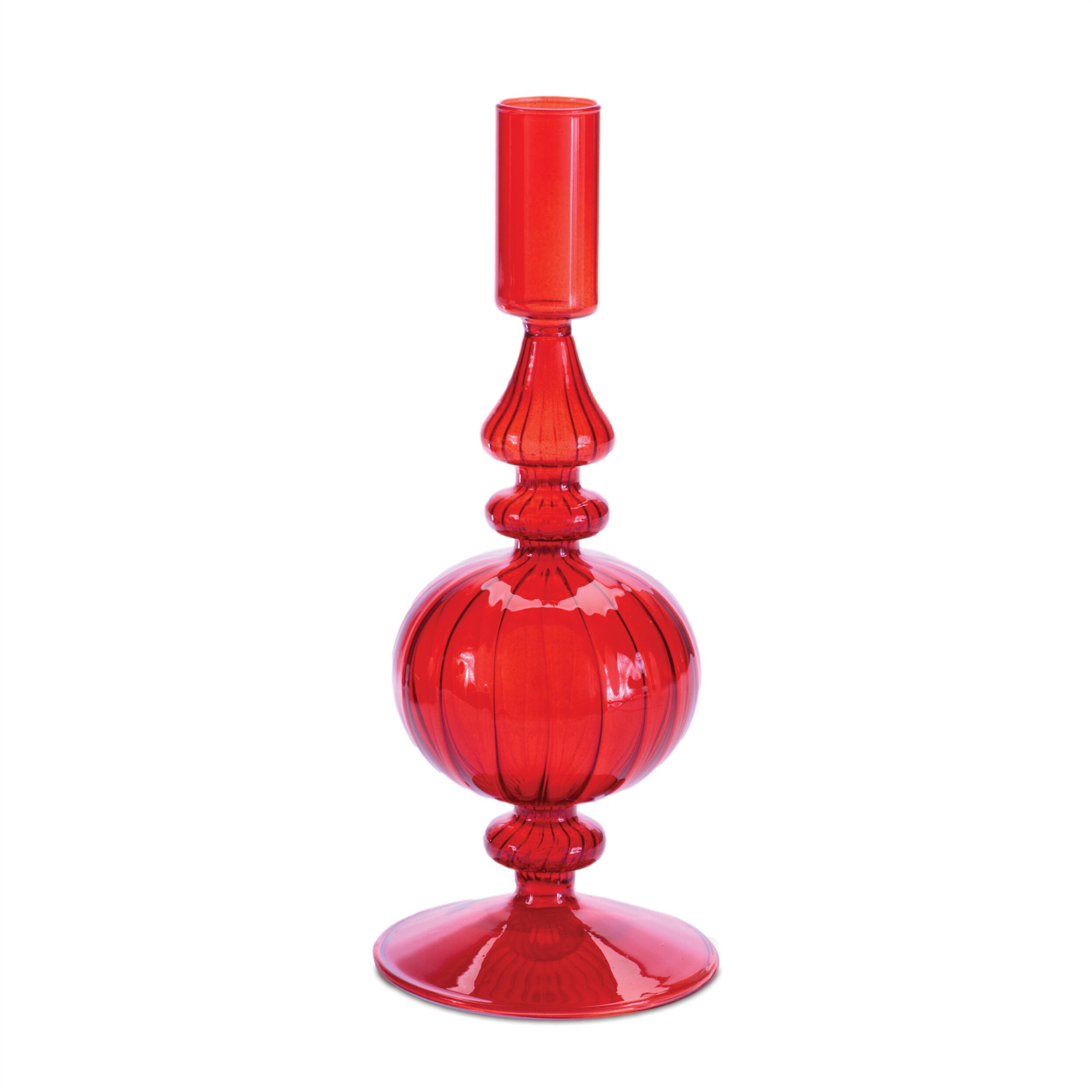 Ribbed Glass Taper Candle Holder (Set of 3), RED, alternate image number 4
