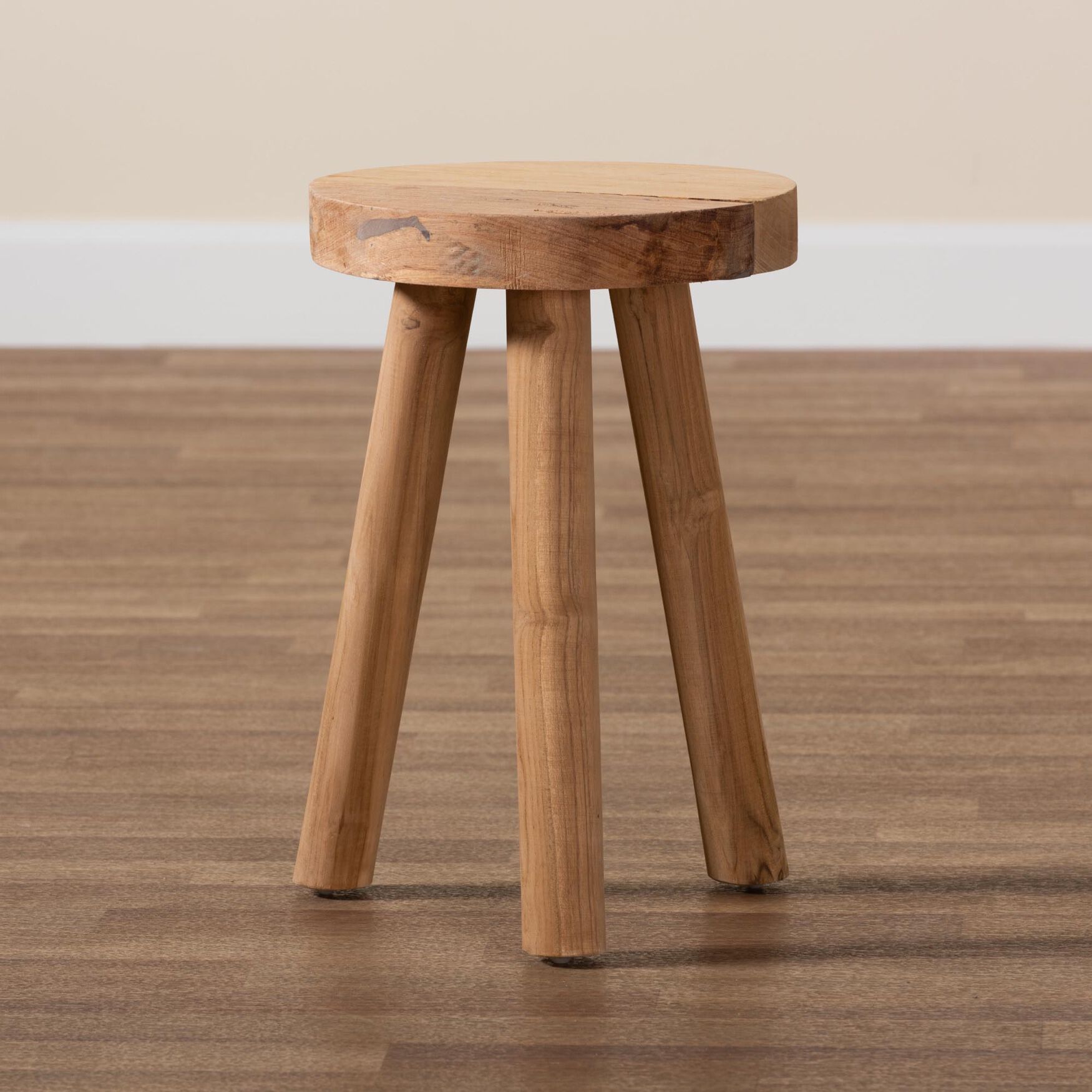 Terah Mid-Century Modern Natural Brown Teak Wood Ottoman Footstool, , alternate image number 6