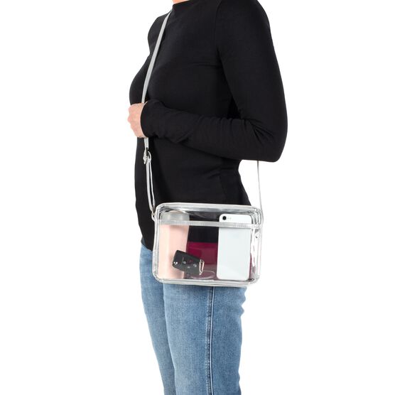 Crossbody Bag Purse With Pocket, Clear/Black, , alternate image number null