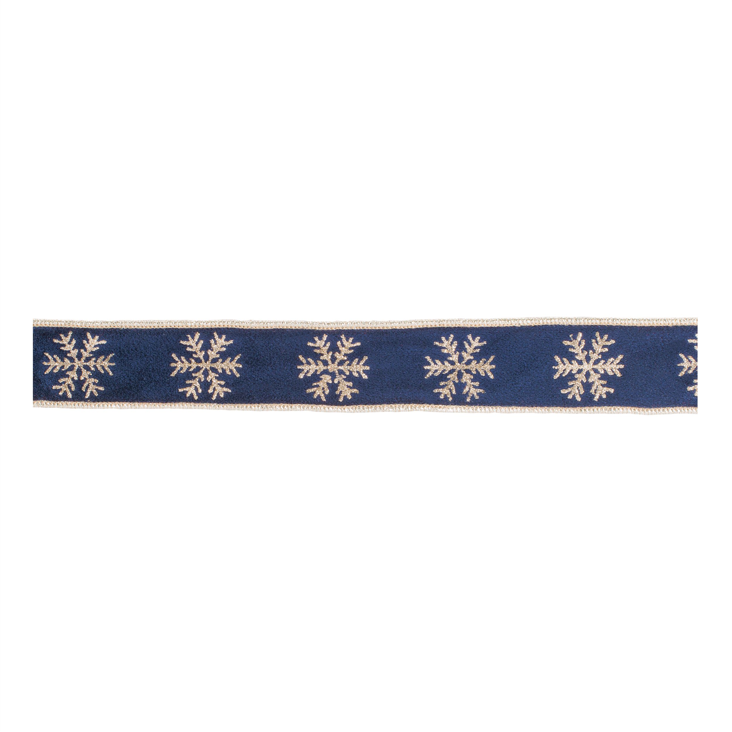 Snowflake Wired Ribbon (Set of 2), BLUE GOLD, hi-res image number 0