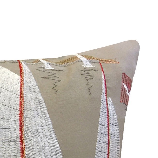 Edie @ Home Indoor/Outdoor Embroidered Lobster Sailing Decorative Throw Pillow 17X17, Khaki, , alternate image number null