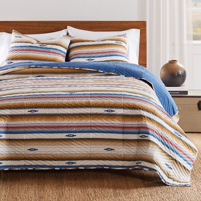 Painted Desert Rustic Boho Quilt Set, Sapphire, 3-Piece King, SAPPHIRE, hi-res image number 0