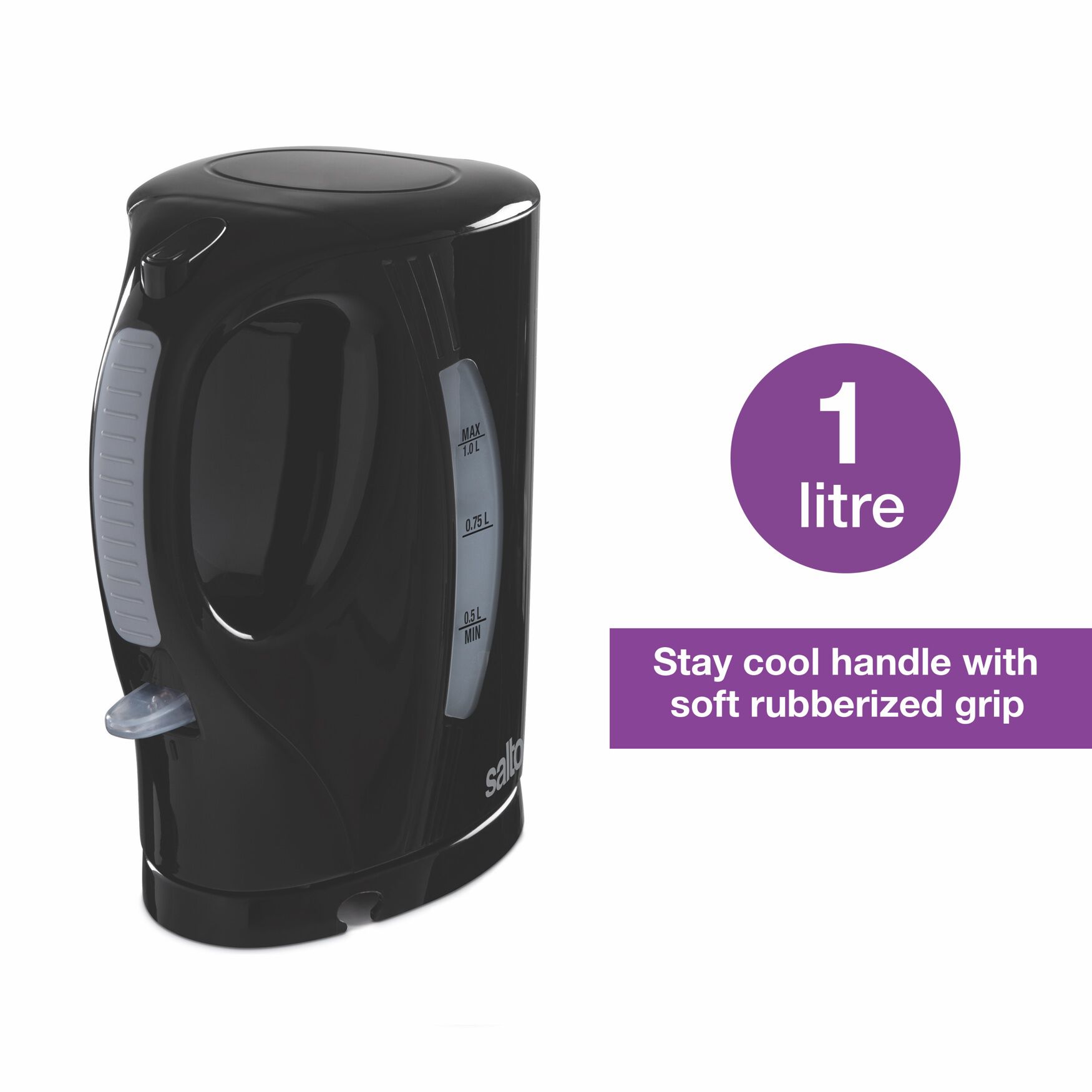 Compact Space Saving Cordless Jug Kettle 1 L/Qt - Black, , alternate image number 2